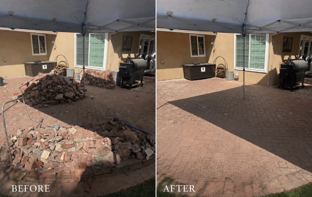 Before and after: brick and hardscape demolition debris hauled away